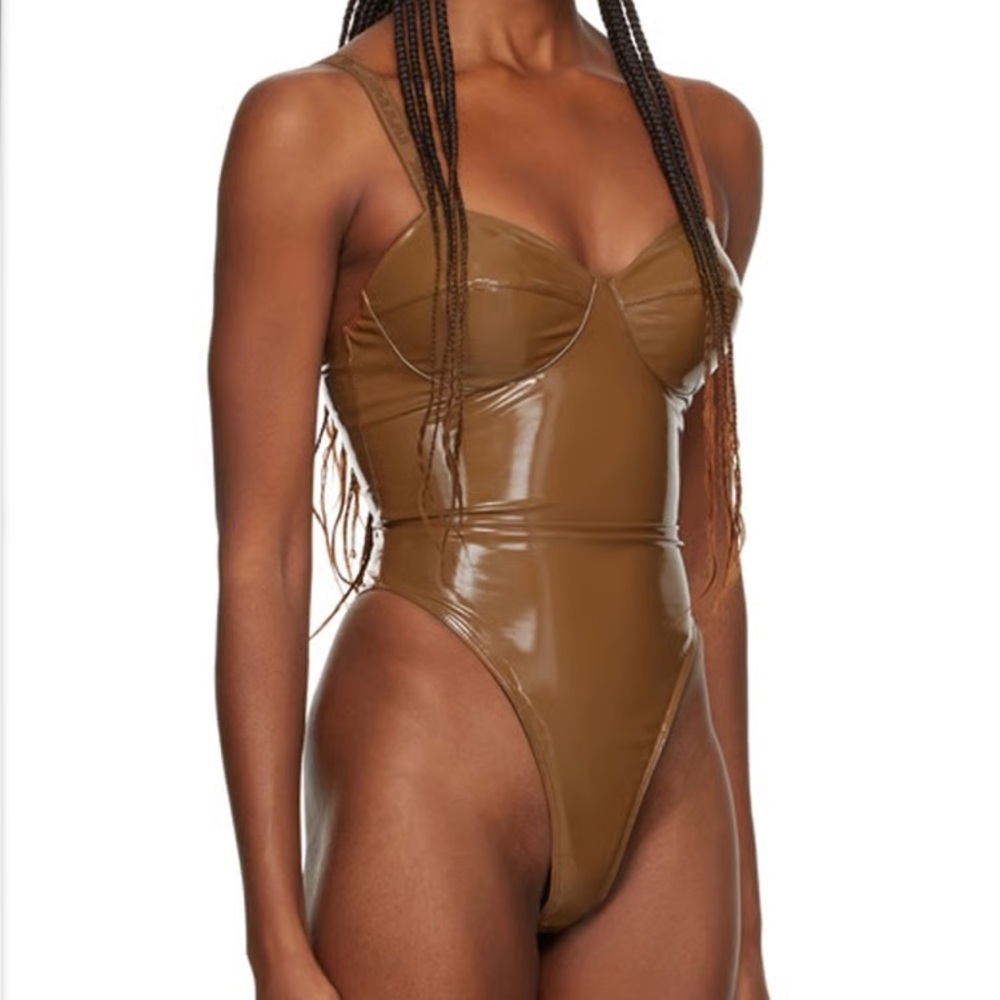 ADIDAS X IVY PARK latex bodysuit corset in wild brown Beyoncé